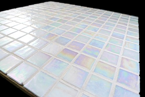 Urbn Contemporary Pearl White Iridescent Glass Mosaic Tile For Kitchen And Bath - One Box Of 20 Sheets (23 Sq Ft) #TOP4