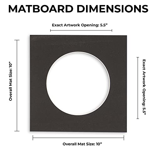 10x10 Mat Bevel Cut for 6x6 Photos - Precut Textured White Circle Shaped Photo Mat Board Opening - Acid Free Matte to Protect Your Pictures - Bevel Cut for Family Photos, Pack of 1 Matboard Show Kit