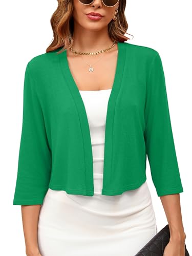 Image of Women's Long Sleeve Shrugs Lightweight Open Front Cropped Cardigan for Women S-2XL