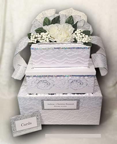 Wedding Card Box,card box for wedding reception, 3 tiers,silk flowers, holds 200 cards, All The Best Card Boxes