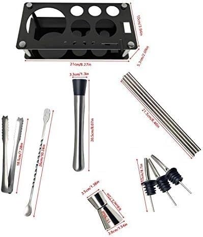 Shaker Cocktail Kit, 13 pièces Ensemble Premium Barware Ensemble Barre en Acier Inoxydable Cocktail Shaker Ensemble Barman Kit Shakers Bar Outils avec Support à vin