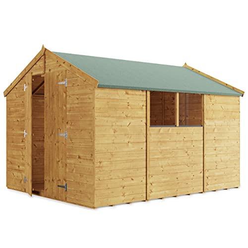BillyOh Keeper Overlap Garden Shed with Floor | Wooden Garden Storage Shed with Apex Roof & Felt Included | Windowed or Windowless- Multiple Sizes (10x8 Windowed)