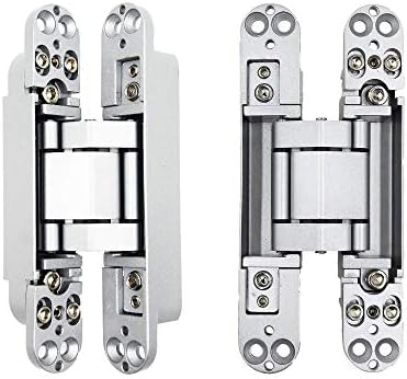 HLMOptimo 6inch Hidden Door Hinges Invisible Hinges Concealed Hinges Zinc Alloy 180 Degree Swing Hinge 3 Way Adjustable Butt Hinge 6 x 2.5 x 1 inch (Silver Pack of 2)