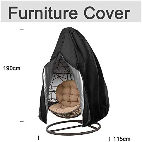 TiooDre Patio Hanging Egg Chair Cover Heavy Duty Swing Egg Chair Cover Waterproof Anti-dust with Zipper- 210d Oxford Fabric Outdoor Hanging Chair Cover Protector Furniture Accessories 115x190cm