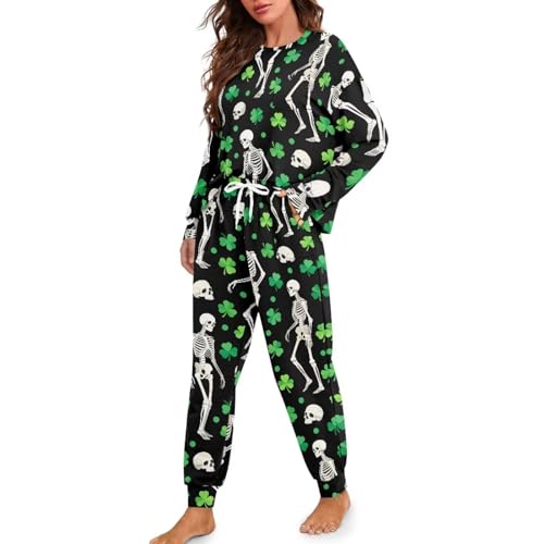 Image of Womens Lounge Set Long Sleeve Soft Pajama Sets Casual 2 Piece Pj Outfit Crewneck Sleepwear with Pockets Plus Size