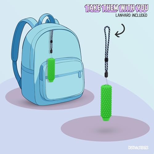 Image of Distractibles Spike Roller Clicker, Tactile Pain Stim Fidget with Clicker Switch, Pain Stimulation Roller with Lanyard (Green)