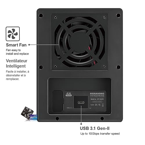 Gabinete de disco rígido SATA Mediasonic USB 3.1 de 4 compartimentos de 3,5” – USB 3.1 Gen 2 10 Gbps