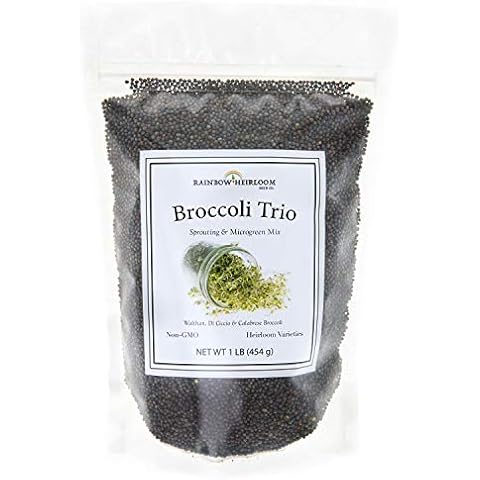Broccoli Trio Sprouting & Microgreen Mix | Contains 3 Heirloom, Non GMO Broccoli Sprouting Seed Varieties for Broccoli Sprouts & Microgreens | 1 LB Resealable Bag | Rainbow Heirloom Seed Co. Cover