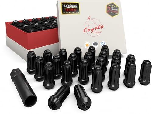 Image of Wheel Accessories Parts Premium Spline Lug Nuts 2 Year Warranty 24 Pcs M14x1.5 14x1.5 Thread 2.00 inch Long Black 6 Spline Hex Fits Chevy Silverado 1500 Ford F-150 GMC Sierra 1500 RAM 1500