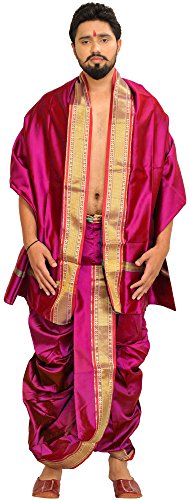 Ready to Wear Dhoti and Veshti Set with Woven Golden Border - Poly Silk product thumbnail 20