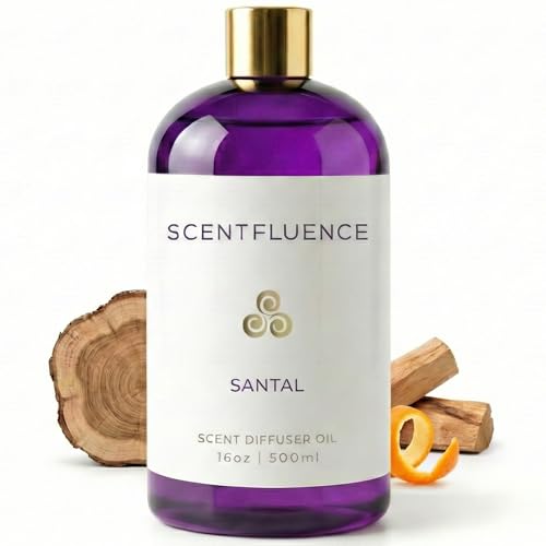 Santal Diffuser Oil – Sandalwood & Cedarwood Oils with Grapefruit, Vetiver, Leather, Citrus, Grapefruit – Waterless Luxury Hotel Scent Aroma, 16oz