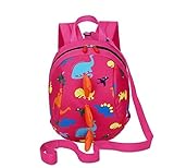  (Rose Red) - Kids Toddlers Cute Dinosaur Walking Safety Harness Backpack Baby Walker\'s Bag With Safety Reins Belts Travel Bag Cartoon Nursery School Bag for Baby Boys Girls