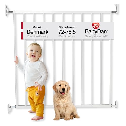 BabyDan Aarhus, 72-78.5 cm, Basic Stair Gate/Baby Gate/Safety Gate, Metal, White, Made in Denmark - (Pet Gate/Dog gate)