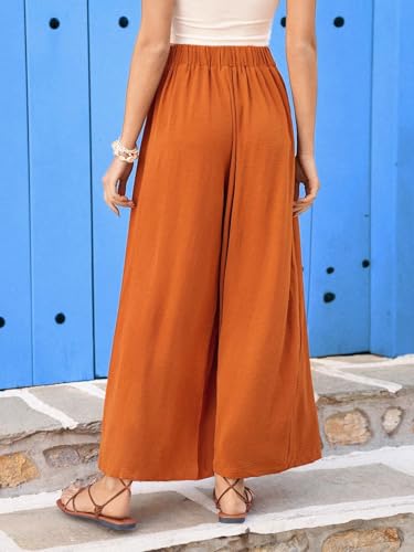 Women's 2025 Summer Casual Long Pants Solid Color Wide Leg Pants3