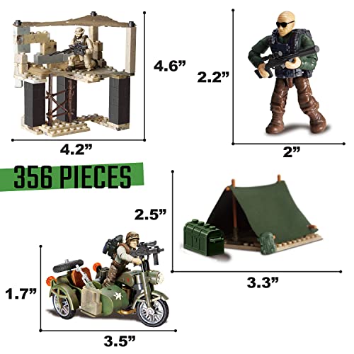 Special Forces Mini Action Figures - Includes 3 Building Sets - with 6 Soldiers, Infantry Battalion, Recon Outpost, Side Pursuit - Special Troops Toy Gifts for 10 11 12+ Boys Kids Girls, 356 Pcs