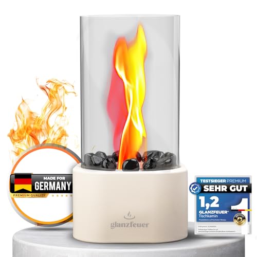 Glanzfeuer Tischfeuer Indoor & Outdoor – Extra Lange Brenndauer – Dekoratives Kamin-Set – Geschenkidee für Garten & Wohnung