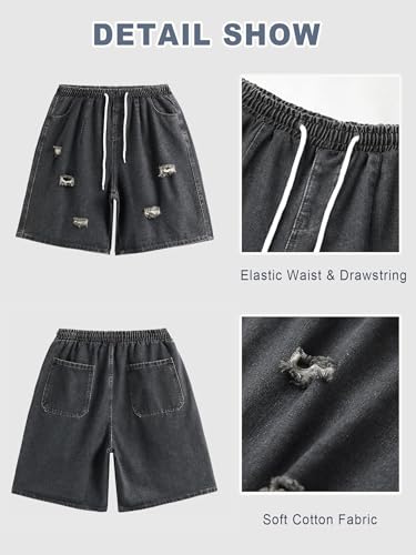 EMMIOL Baggy Jean Shorts Men, Y2K Jorts Cargo Ripped Elastic Waist Shorts - image 6