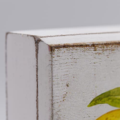 6 Inches Square Distressed White Wooden Lemon Box Sign (Fresh And Juicy Lemons-Yellow) #TOP4