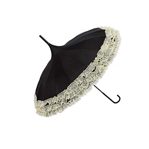 L.P.L ストレートバー半自動ロングハンドルフック雨ギアレディーサンシェードUnbrellasのためにレースパゴダ傘 (Color : ブラック, Size : 1)