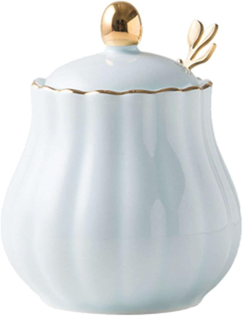 Sugar bowlSugar Bowl with Lid and Spoon Sugar Storage Jar Sugar Pot Sugar Container Spice Jar Sugar Salt Pot Seasoning Canister -Pink-300ml,Blue-One Size