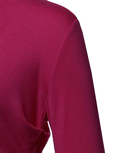 Ssoulm Women's 3/4 Sleeve Open Front Bolero Shrug Cardigan Magenta L #TOP3