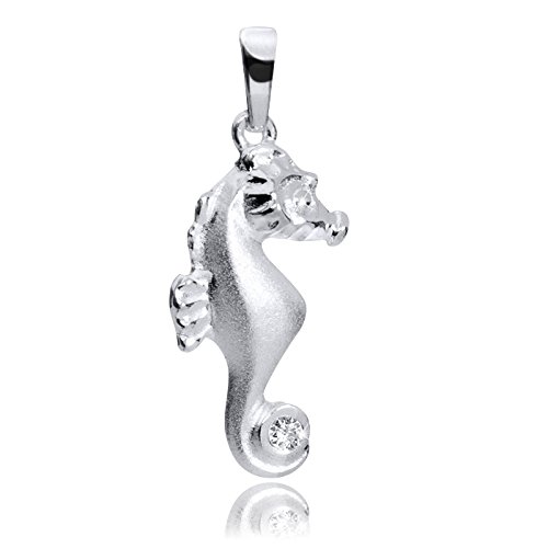 Preisvergleich Produktbild MATERIA 925 Silber Seepferdchen Kettenanhänger teilmattiert - Schmuck Anhänger Seepferdchen mit 1 Zirkonia #KA-105