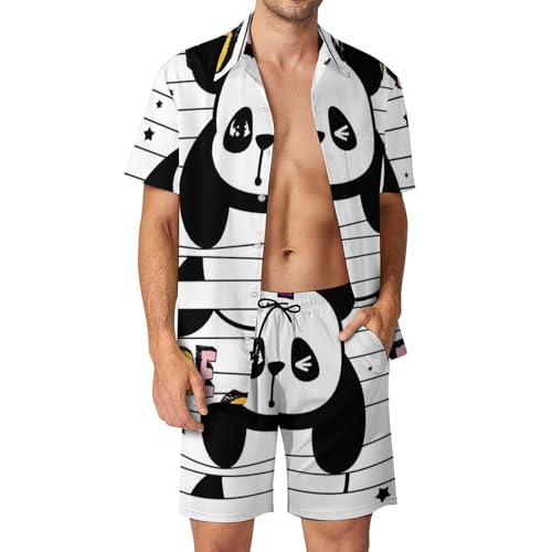 Chemise Hawaïenne Hommes ensemble short et pantalon de plage motif licorne panda taille S