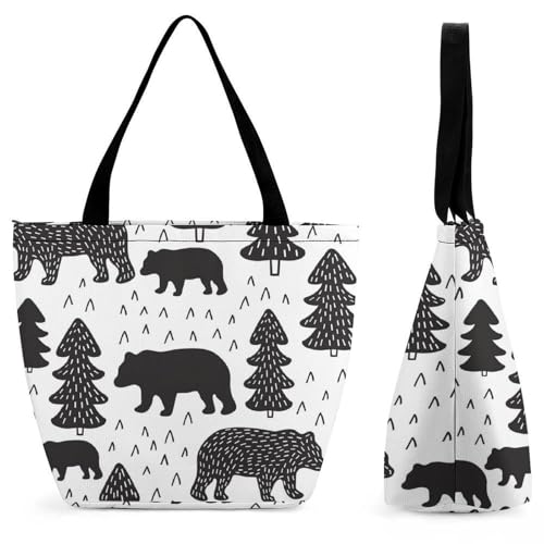 Sac de shopping pour voyage à motif arbres noirs et marron grand format épaule