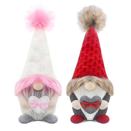 Gehydy Set of 2 Valentines Day Gnomes Decorations Handmade Gnome Plush Stuffed Xmas Decor for Home Kitchen Farmhouse Tiered Tray Red White