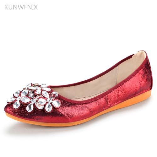 KUNWFNIX Women's Sparkly Rhinestone Ballet Flats Comfort Wedding Shoes