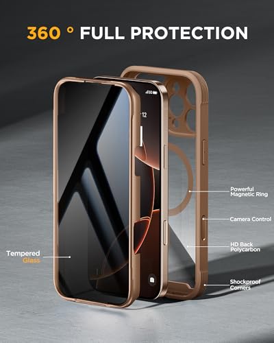Image of miracase Privacy for iPhone 16 Pro Max Case, 25 Anti-Spy, Desert Brown | Built-in Privacy Screen Protector, Compatible with MagSafe, Full Camera Protection, 360 Full Body Shockproof Phone Case 6.9 inch