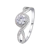 KnBoB Moissanite Custom Engraved Wedding Ring 1 Carat, 18K White Gold Halo Wedding Rings Engraved Women Size N 1/2
