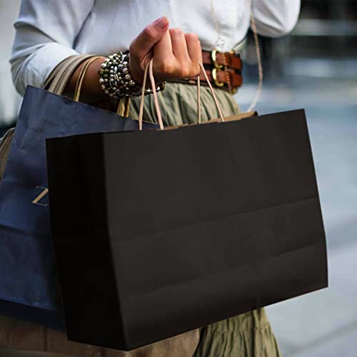 Poever 16X6X12 Kraft Paper Bags With Handles 50 Pcs Bulk, Large Shopping Bags Black Gift Bags Tote Bags Recyclable For Small Business Retail Grocery Merchandise #TOP5