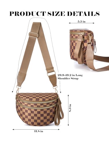 Image of Black and White Checkered Crossbody Bag Bum Bag for Women,Spacious Checkered Purse Fanny Packs Belt Bag