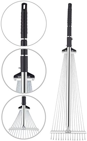 C2F Garden Lawn Leaf Rake 61 Inch Adjustable and Telescopic Metal Rake Tool for Yard (Aluminum Handle) (Iron Handle)