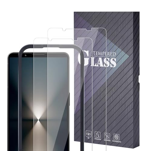 Xperia 1 VII ガラスフィルム (2枚セット) 平面保護 指紋認証 エクスぺリア 1 VII SOG15 液晶保護フィルム 指紋防止 硬度9H 高透過率 + ガイド枠 気泡なし ラウンドエッジ加工 簡単貼り付け (Xperia 1 VII SO-