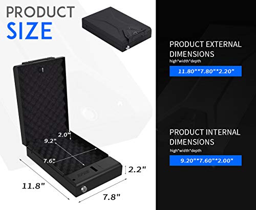 RPNB Gun Safe,California DOJ Certified,Smart Pistol Safe Quick Access with Biometric Fingerprint,Handgun Safe for Nightstand,Security Firearm Safe with LED Light,11.8\"x7.8\"x2.2\"