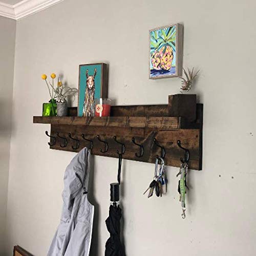 Coat Rack With Shelf Wall Mounted With Storage (Choose Your Length) Towel Rack Entryway Organizer Key Hooks (40"L (10 Hooks)) #TOP2