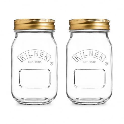 Image of Kilner Premium 2 Pcs x 500ml Round Preserve Glass Jar for Preserving and Storing Jams, Chutneys, Small Pickled Fruits | Reusable, Eco-Friendly Kitchen Container
