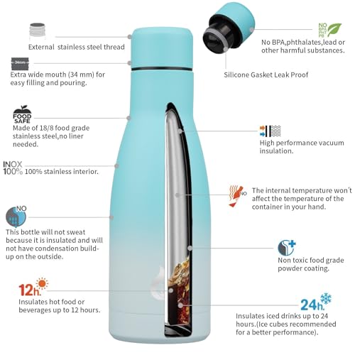 Image of BJPKPK Insulated Water Bottle 12oz Small Stainless Steel Water Bottles Reusable Metal Thermo Keep Cold and Hot,Sea Salt