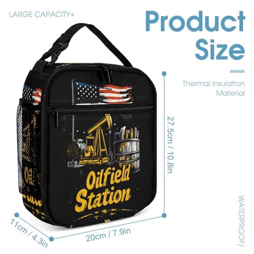 Oilfield Station U.S. Flag 3 PCS Backpack Set Casual Daypack with Insulated Lunch Bag & Pencil Case4