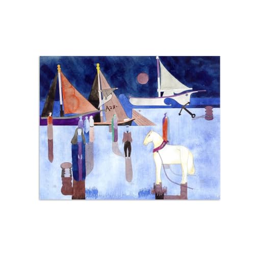 Impression sur toile Cheval au port de Heinrich Campendonk | Tableau moderne salon 100x80cm