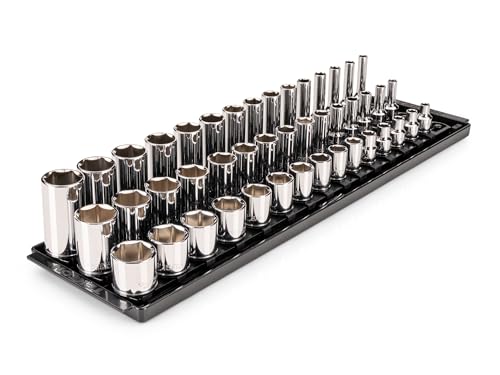 TEKTON 3/8 Inch Drive Shallow, Semi-Deep, and Deep 6-Point Socket Set with Rails and Trays, 45-Piece (1/4-1 in.) | SHD91125