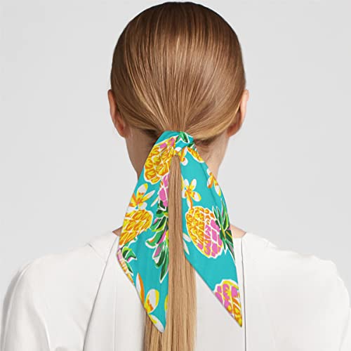 Tropical Pineapple Square Silk Hair Scarf for Women, Lightweight Summer Head Scarf for Girls Wedding Travel Yoga Handkerchief Shawl Sunscreen Scarves Hair Accessories 23.6 Inches4