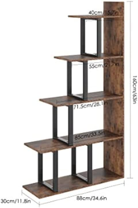 Miniatura 3 de YDXNY - Estantería de madera de 5 niveles industrial vintage independiente estante de exhibición multiusos
