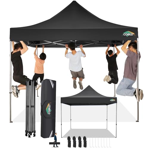 Image of COBIZI 10x15 Pop Up Canopy Tent,Heavy Duty Canopy(Black Gray No Sidewalls)