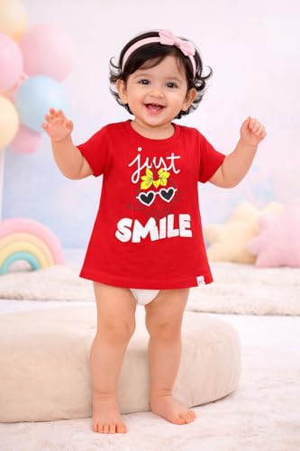 Image of BODYCARE Infant Baby Girls Cotton T-Shirt Round Neck Half Sleeves Ultra Soft Breathable Fabric Regular Fit Casual Tee Summer Wear Top for Kids