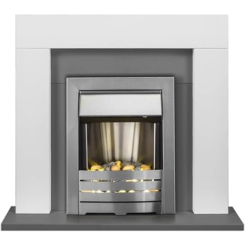 Adam Dakota Pure White Fireplace with Helios Electric Fire Cover