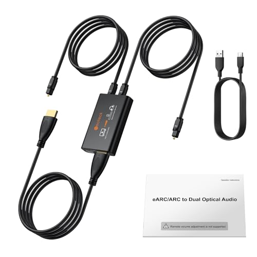 Image of Neoteck 1-in-2-out ARC /eARC Audio Extractor, HDMI ARC Audio to Optical Extractor with Supports PCM 2.0, Dolby 5.1, DTS 5.1, 24bit /192kHz, Plug and Play, for TV, Home Cinema & Legacy Audio Systems | with 1-in-2-out, Supports PCM 2.0, Dolby 5.1, DTS 5.1, 24bit /192kHz, Plug and Play for TV, Home Cinema & Legacy Audio Systems