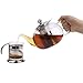 BONABICI Glass Teapot Stovetop & Microwave Safe with Removable Stainless Steel Infuser and Flip Top Lid, includes an Infuser Saucer. 40 oz (4-5 cups) with 3 ORGANIC Loose Leaf Herbal Tea Samplers